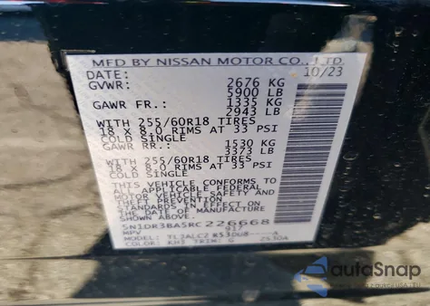 2024 Nissan Pathfinder Sv из США, поврежденный, VIN 5N1DR3BA5RC226668